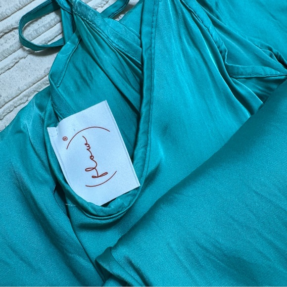 Flow Teal Made in Italy Viscose and Silk Maxi Slip Dress - Picture 4 of 5